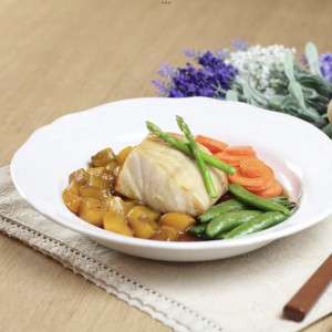 Barramundi filet airfryer and peaches