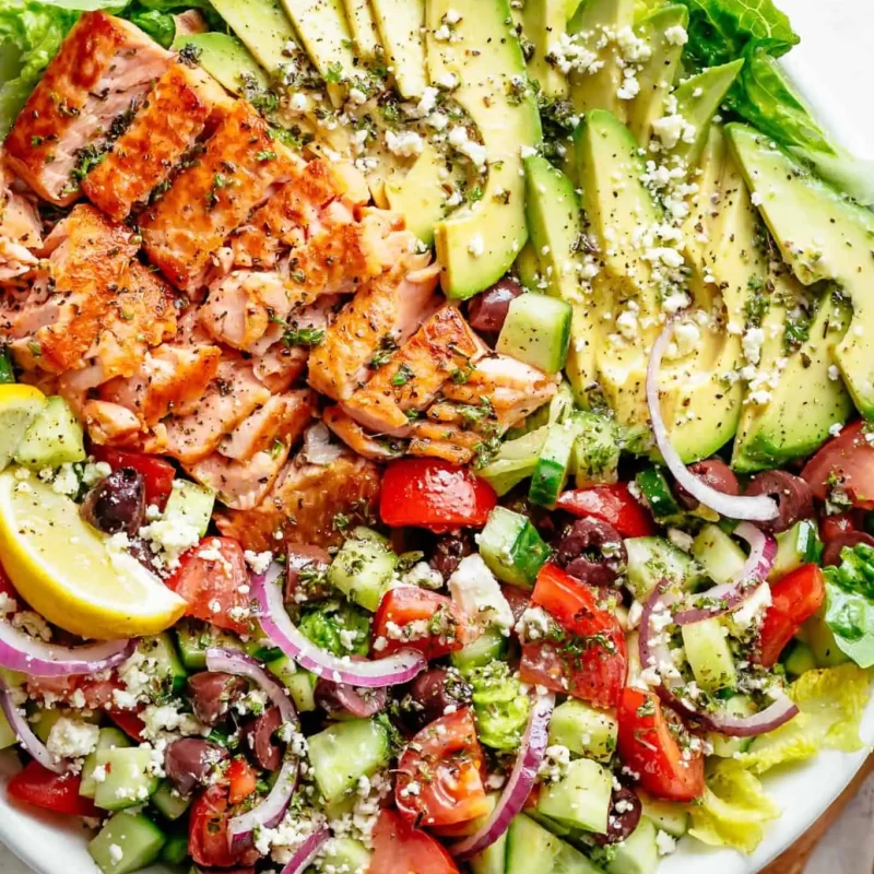 Mediterranean avocado salmon Salad