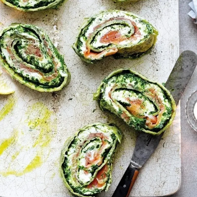 Horseradish and preserved lemon smoked salmon roulade