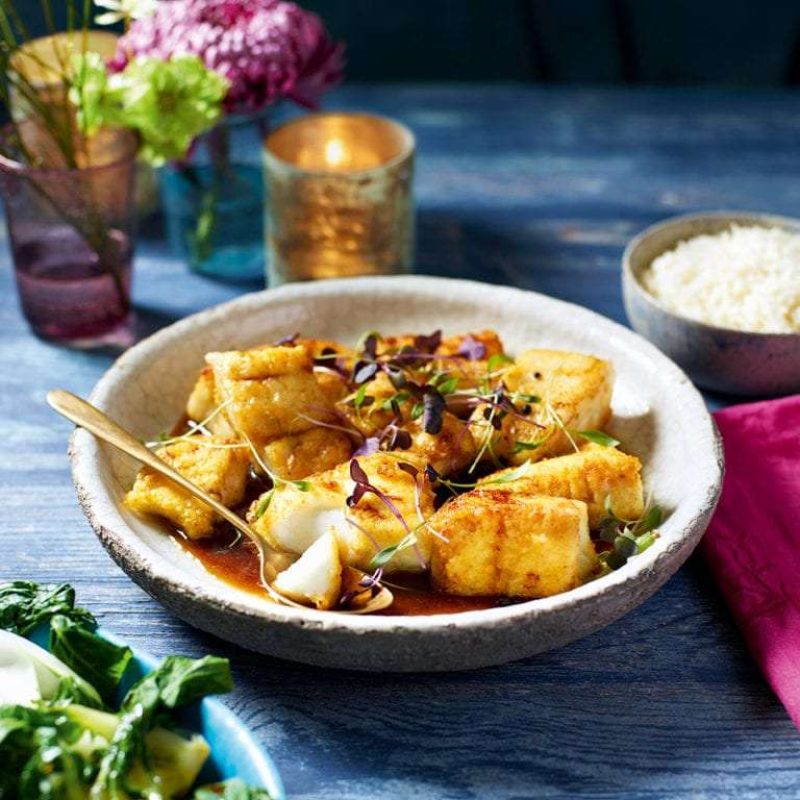 Sweet and smoky red-cooked cod