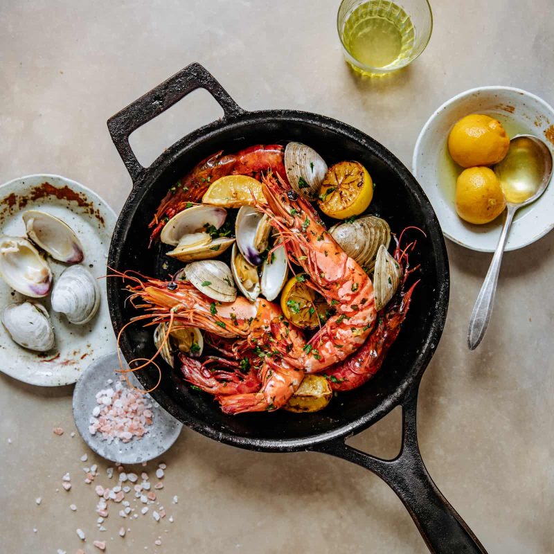 Classic Mediterranean grilled prawns