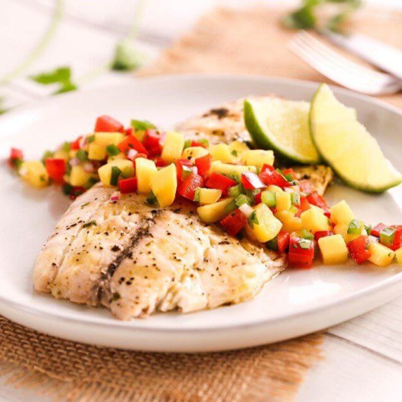 Plaice fillet with mango salsa