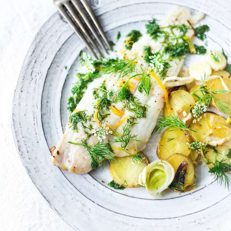 Lemon baked Dover Sole with Potatoes