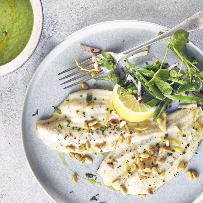 Lemon Gazpacho with grilled Dover Sole