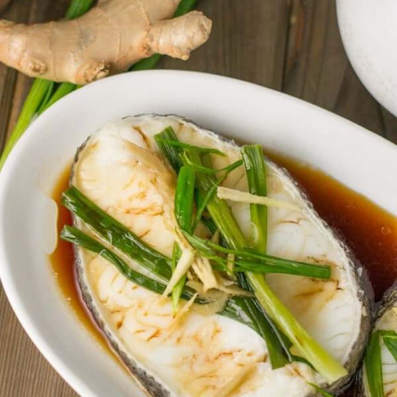 Steamed patagonian toothfish steak with garnish