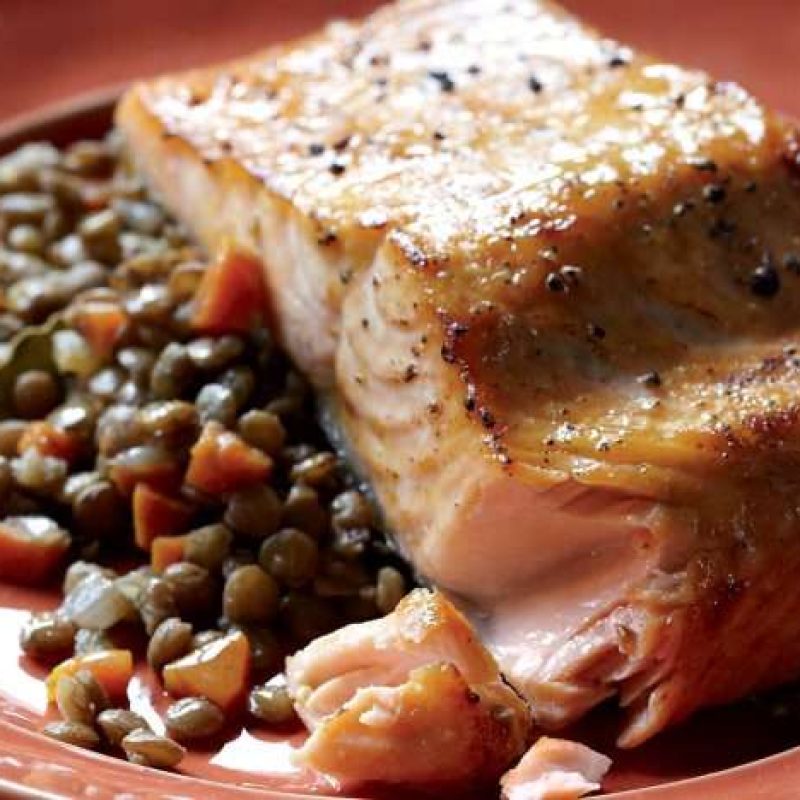 Roasted Salmon with Lentils