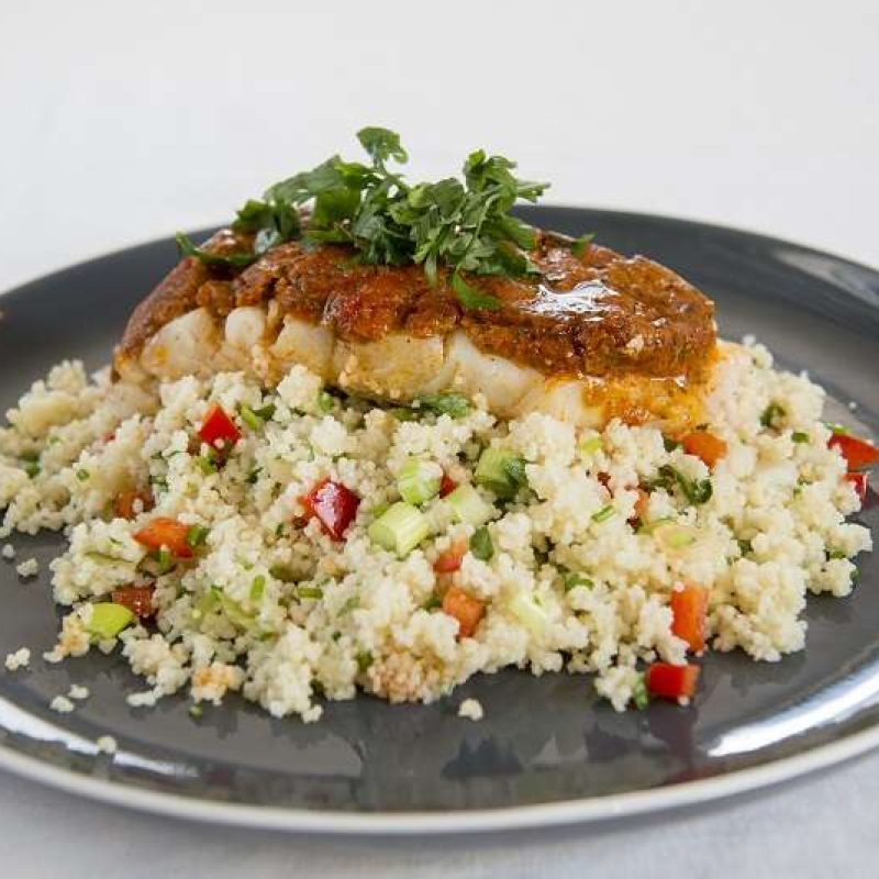Fresh Baked Cod Loin and Couscous Salad