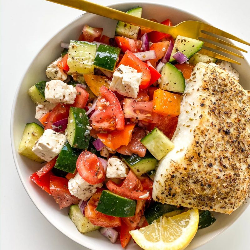 Mediterranean Cod with Greek salad